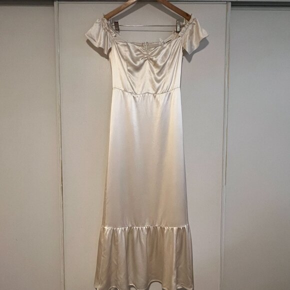 Reformation 100% Silk Sianna Wedding Dress Off the Shoulder / Butterfly NWOT - Picture 3 of 12